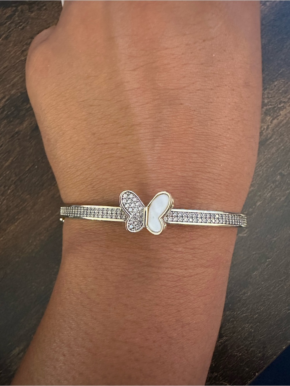 Butterfly Pavé Crystal and Mother-of-Pearl Silver Bracelet